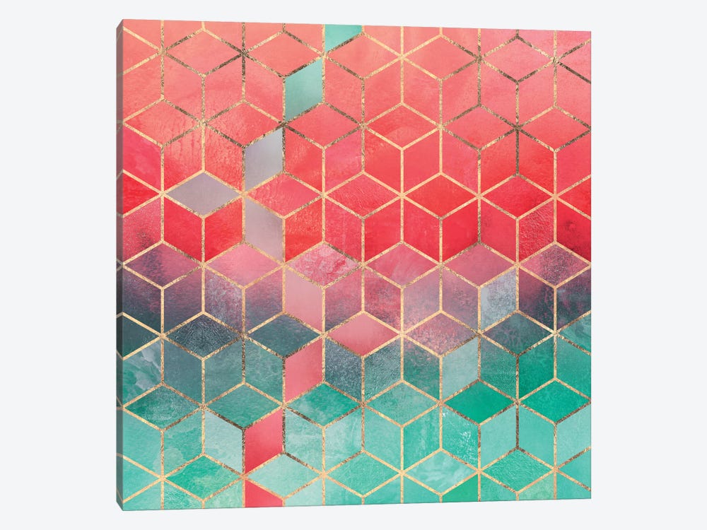 Rose And Turquoise Cubes by Elisabeth Fredriksson 1-piece Canvas Wall Art