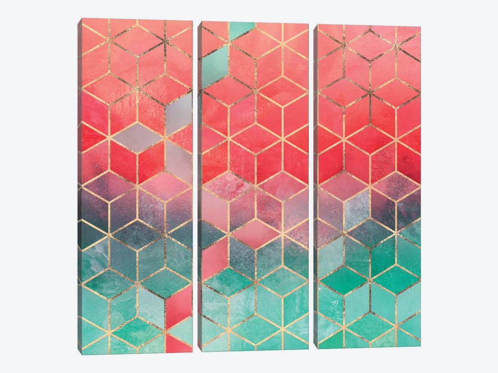 Rose And Turquoise Cubes by Elisabeth Fredriksson 3-piece Canvas Artwork