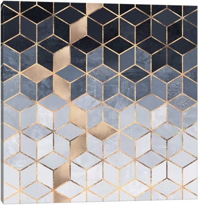 Soft Blue Cubes Canvas Art Print - Geometric Patterns