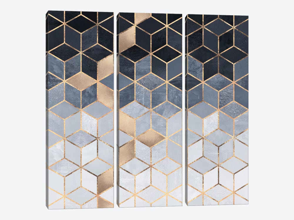 Soft Blue Cubes by Elisabeth Fredriksson 3-piece Canvas Print