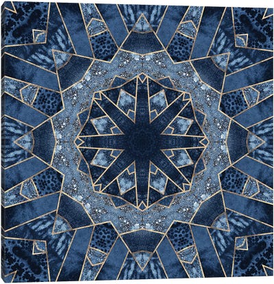 Geometric Blue Mandala Canvas Art Print - Global Patterns