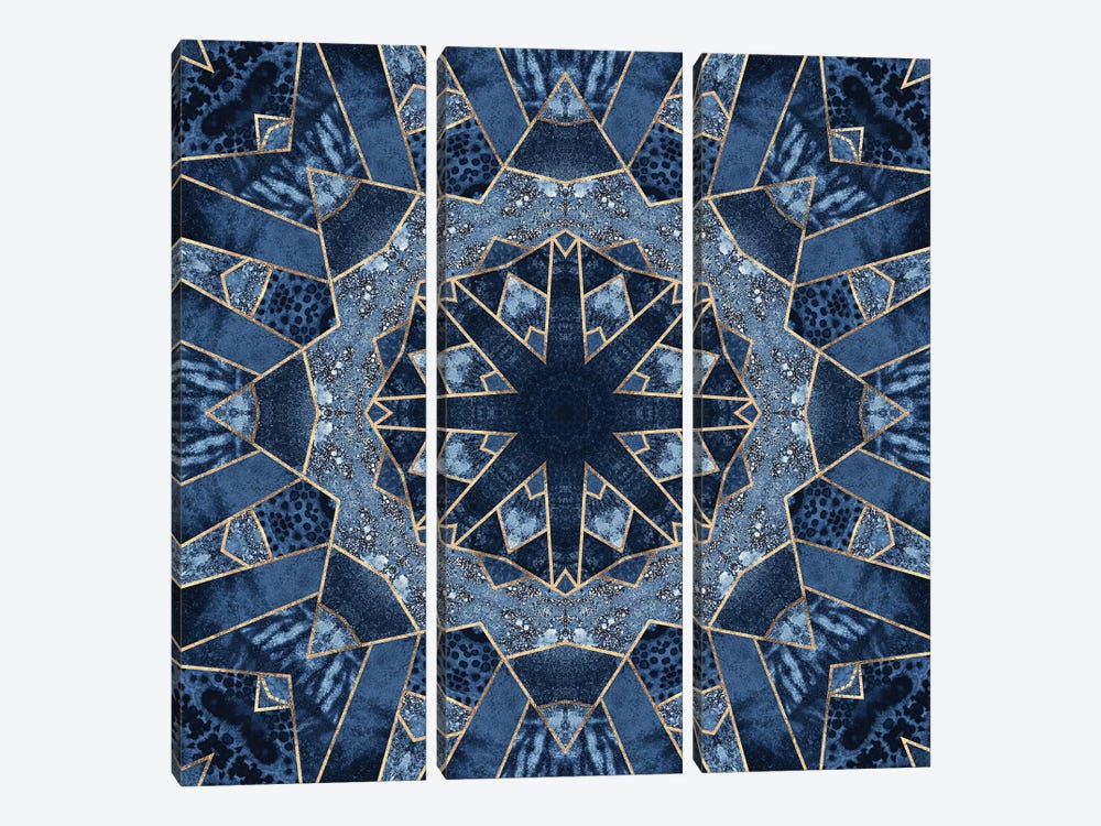 Geometric Blue Mandala by Elisabeth Fredriksson 3-piece Canvas Art