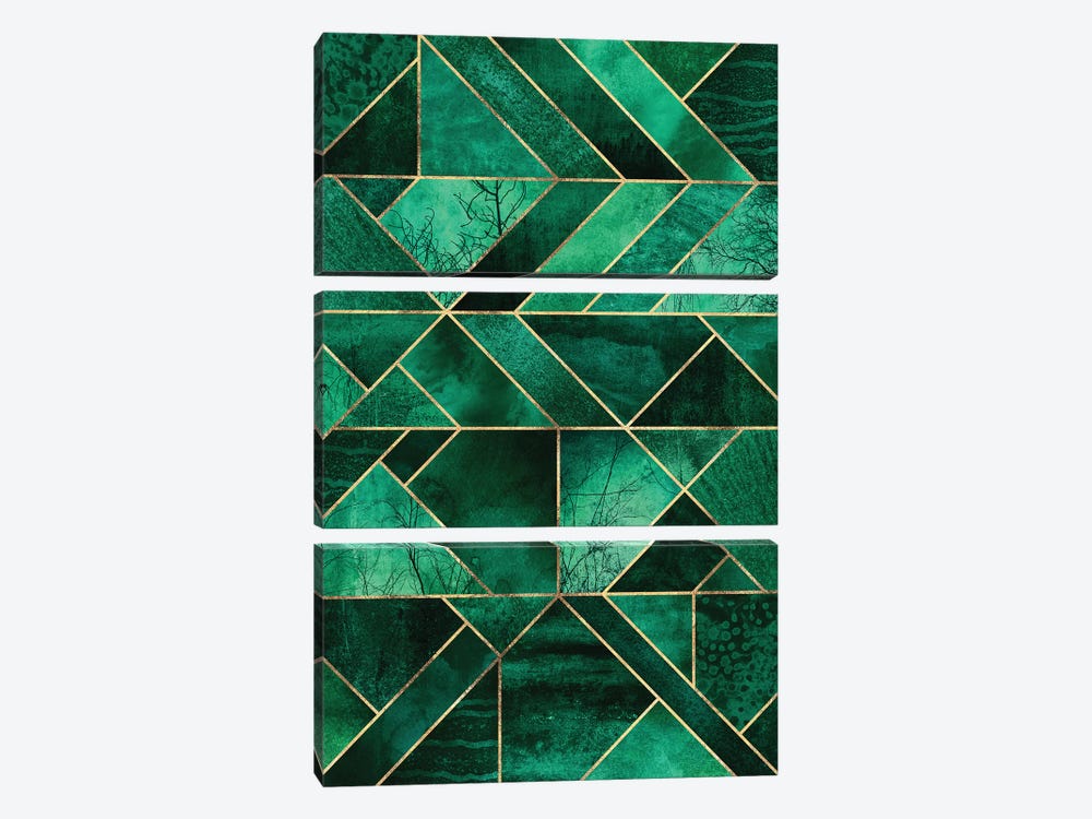 Abstract Nature - Emerald Green by Elisabeth Fredriksson 3-piece Canvas Art Print