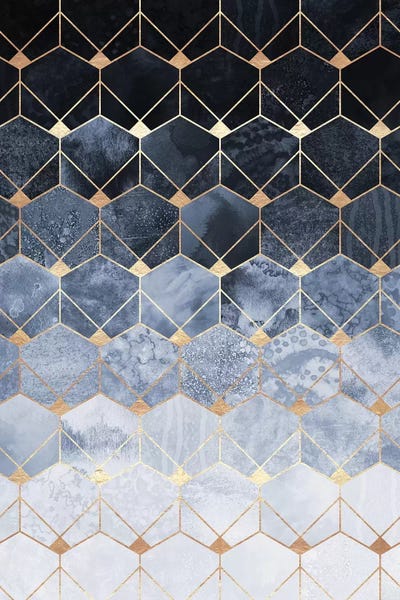 Large Modern Art - Canvas Prints: Blue Hexagons And Diamonds by Elisabeth Fredriksson