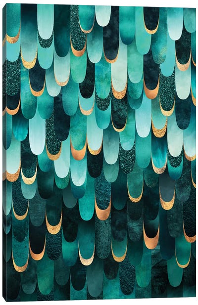 Feathered - Turquoise Canvas Art Print - Abstract Shapes & Patterns