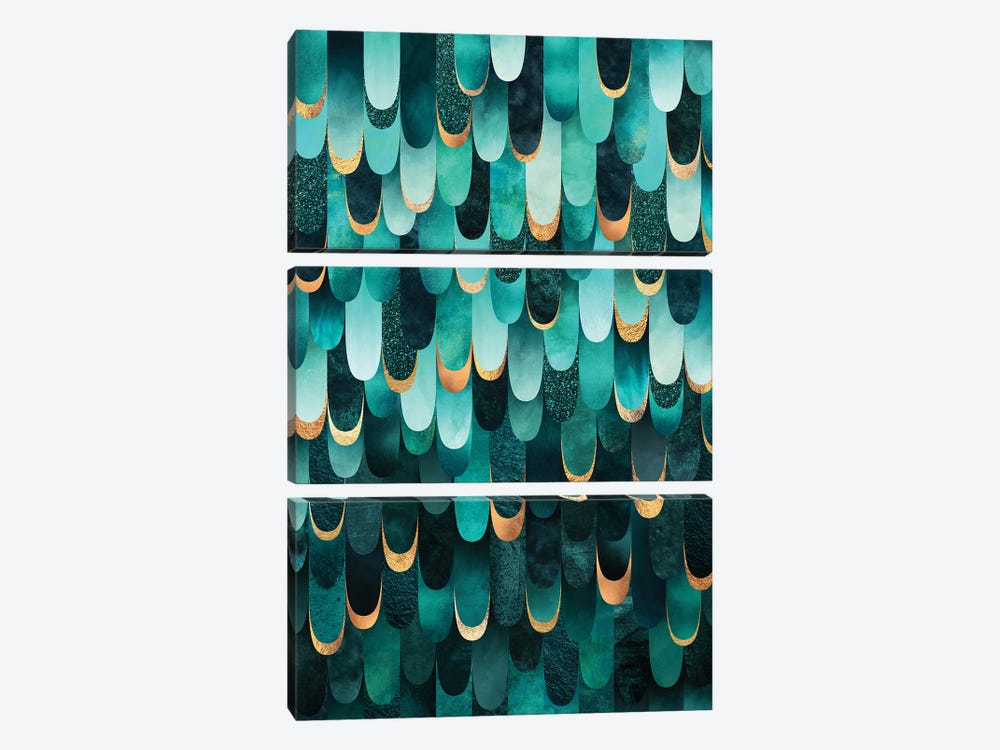 Feathered - Turquoise by Elisabeth Fredriksson 3-piece Canvas Art