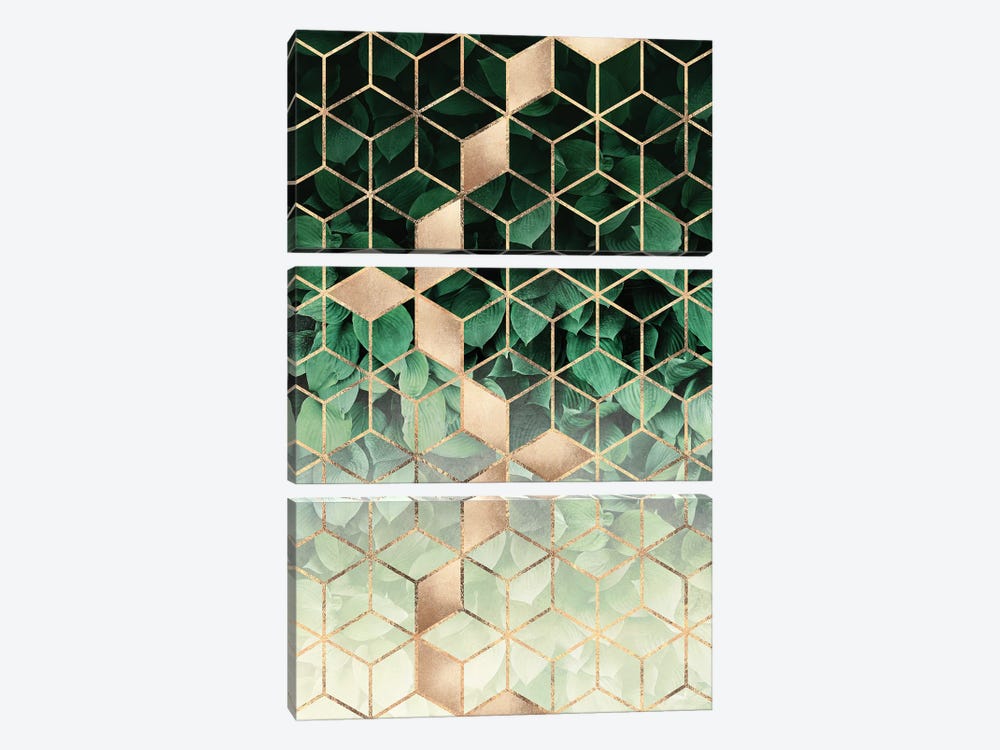 Leaves And Cubes I by Elisabeth Fredriksson 3-piece Canvas Wall Art