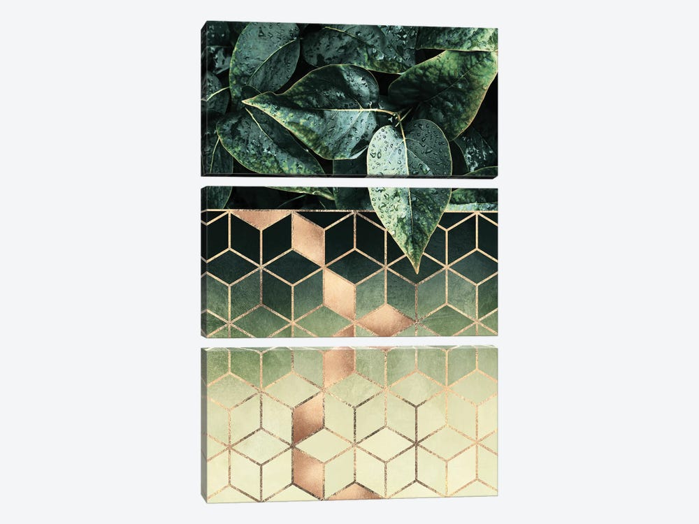 Leaves And Cubes II by Elisabeth Fredriksson 3-piece Art Print