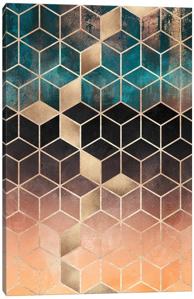 Ombre Dream Cubes, Rectangular Canvas Art Print - Gold & Teal Art