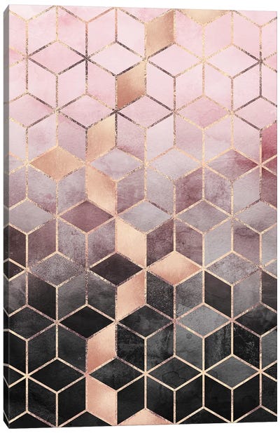 Pink & Grey Gradient Cubes, Rectangular Canvas Art Print - Geometric Abstract Art