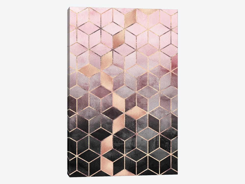 Pink & Grey Gradient Cubes, Rectangular by Elisabeth Fredriksson 1-piece Canvas Artwork