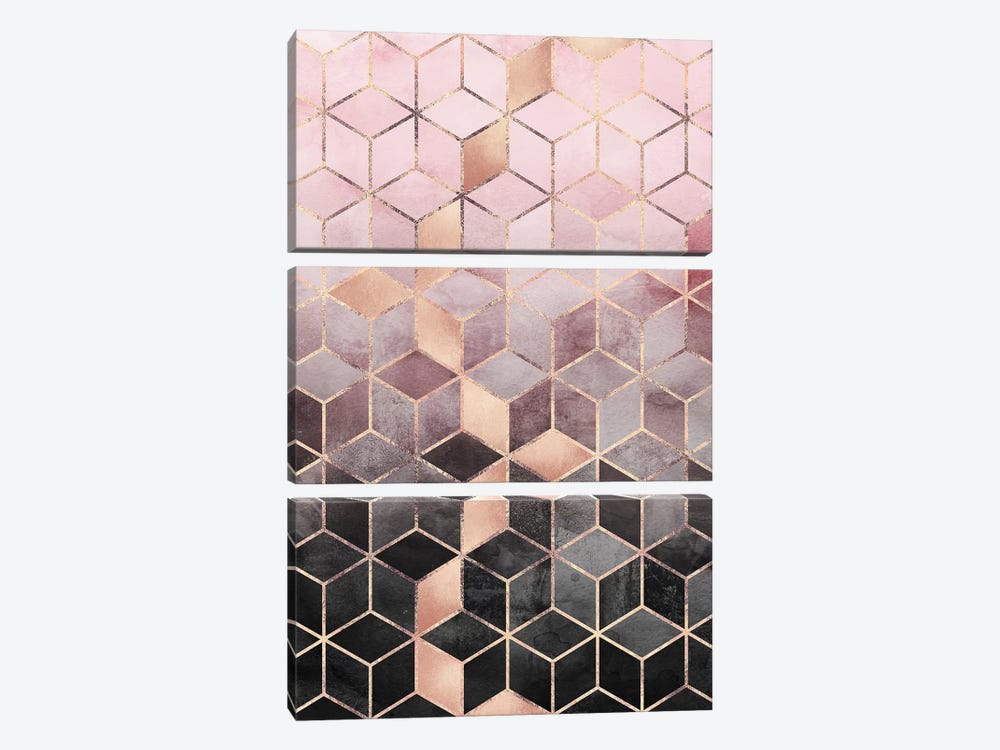 Pink & Grey Gradient Cubes, Rectangular by Elisabeth Fredriksson 3-piece Canvas Artwork