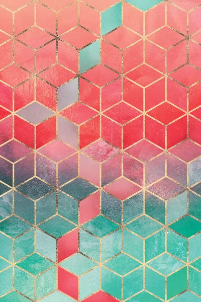 Rose & Turquoise Cubes, Rectangular by Elisabeth Fredriksson art print