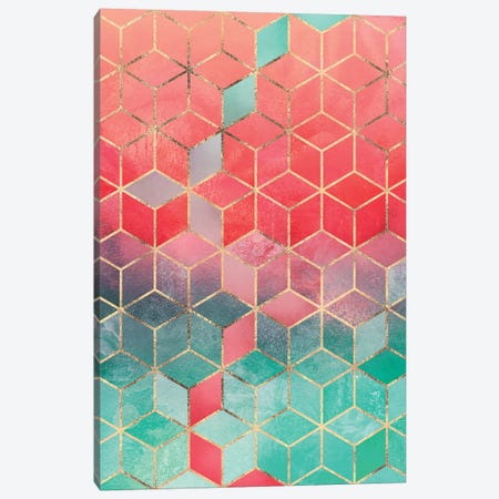 Rose & Turquoise Cubes, Rectangular Canvas Print #ELF248} by Elisabeth Fredriksson Canvas Art Print
