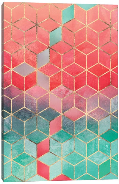 Rose & Turquoise Cubes, Rectangular Canvas Art Print - Elisabeth Fredriksson