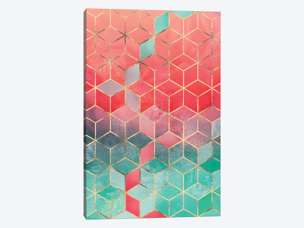 Rose & Turquoise Cubes, Rectangular by Elisabeth Fredriksson 1-piece Canvas Artwork