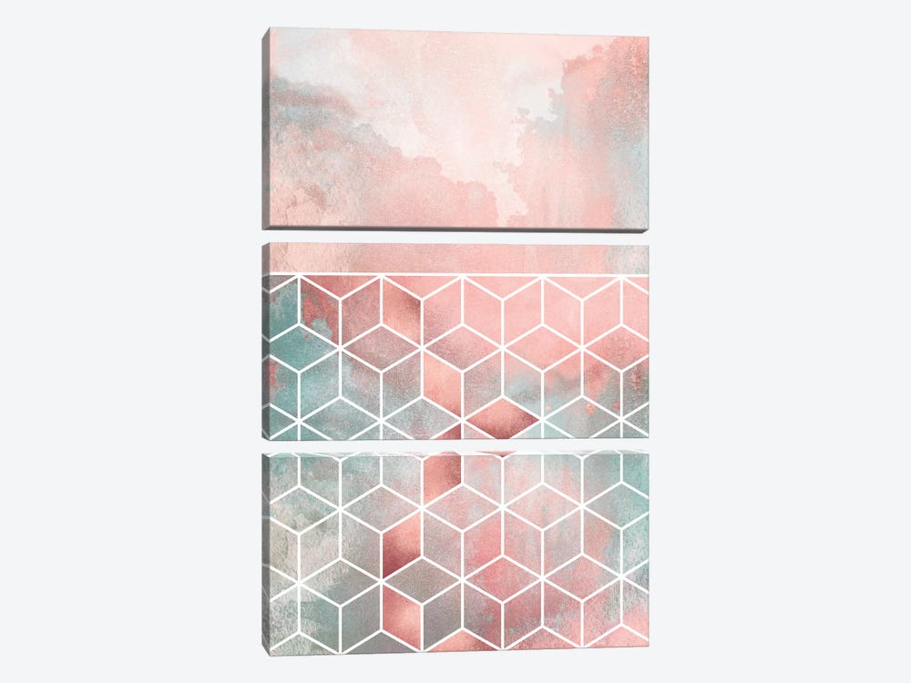 Rose Clouds And Cubes by Elisabeth Fredriksson 3-piece Canvas Print