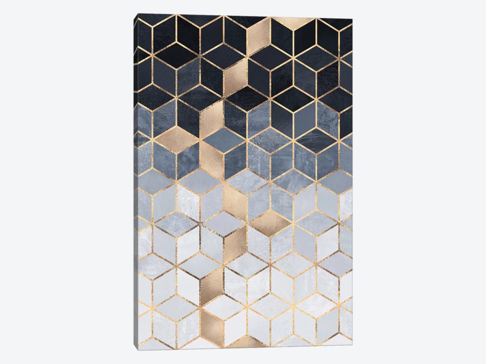 Soft Blue Gradient Cubes, Rectangular by Elisabeth Fredriksson 1-piece Canvas Wall Art