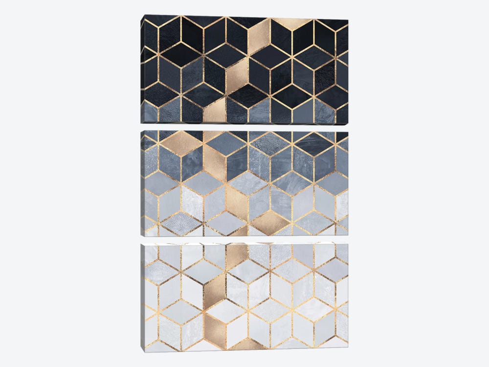Soft Blue Gradient Cubes, Rectangular 3-piece Canvas Art
