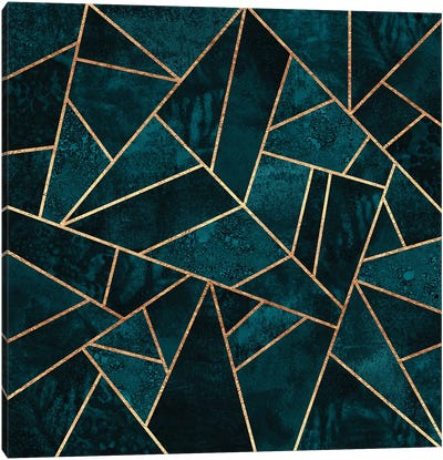 Deep Teal Stone Canvas Art Print - Abstract Shapes & Patterns