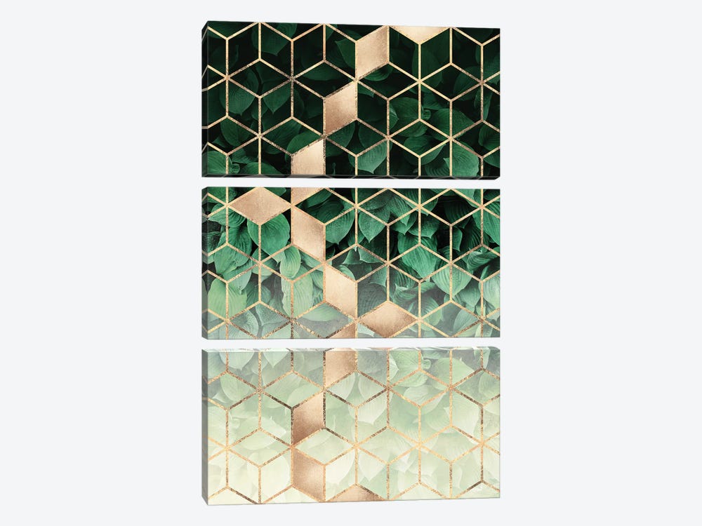 Leaves And Cubes by Elisabeth Fredriksson 3-piece Canvas Artwork