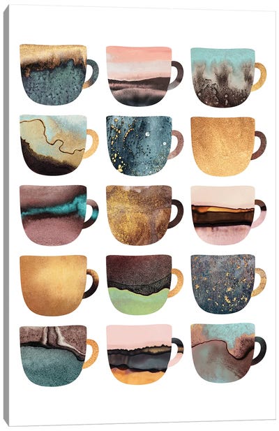 Earthy Coffee Cups Canvas Art Print - Drink & Beverage Art