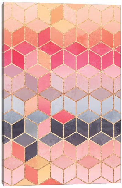 Happy Cubes Canvas Art Print - Pantone Living Coral 2019