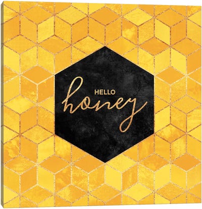 Hello Honey Canvas Art Print - Black, White & Yellow Art