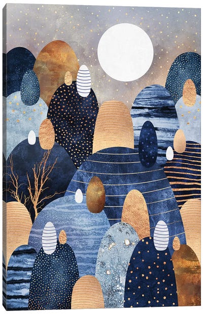Little Land Of Pebbles, Blue Canvas Art Print - Elisabeth Fredriksson