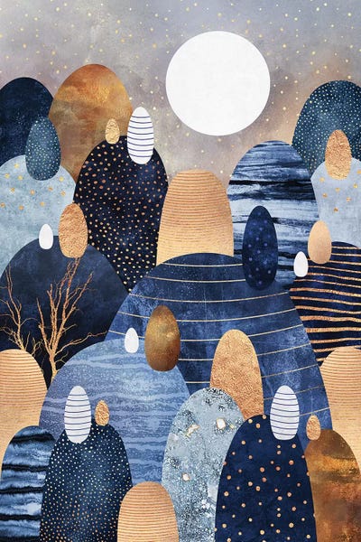 Large Modern Art - Canvas Prints: Little Land Of Pebbles, Blue by Elisabeth Fredriksson