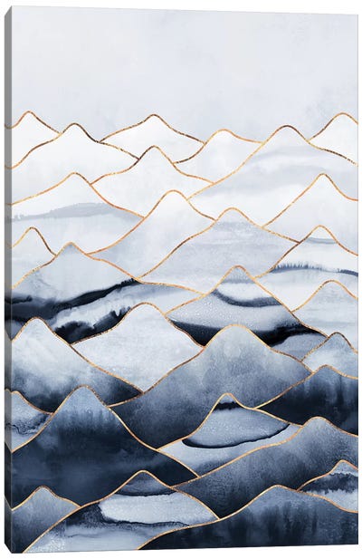 Mountains I Canvas Art Print - Black, White & Blue Art