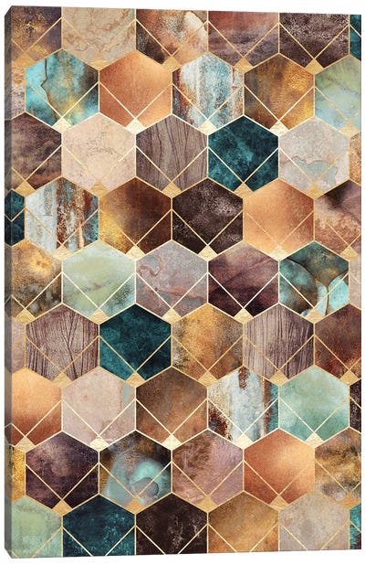 Natural Hexagons And Diamonds Canvas Art Print - Jewel Tones