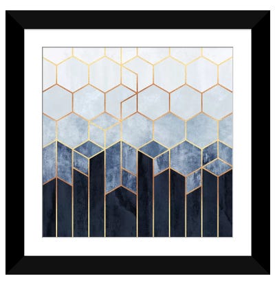 Soft Blue Hexagons Paper Art Print - Bedroom Art
