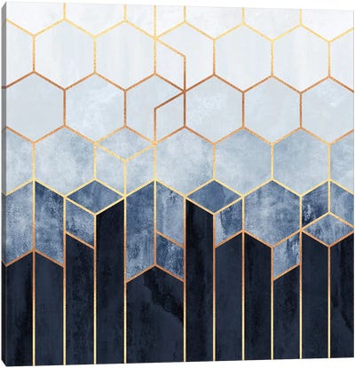 Soft Blue Hexagons Canvas Art Print - Gold Abstract Art