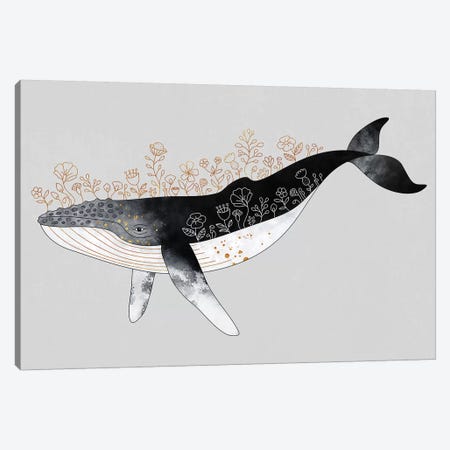 Floral Whale Canvas Print #ELF291} by Elisabeth Fredriksson Canvas Artwork