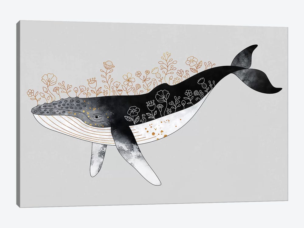 Floral Whale by Elisabeth Fredriksson 1-piece Canvas Artwork
