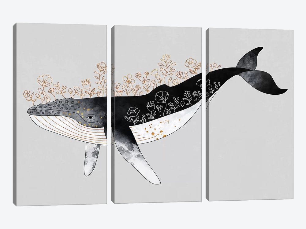Floral Whale by Elisabeth Fredriksson 3-piece Canvas Wall Art
