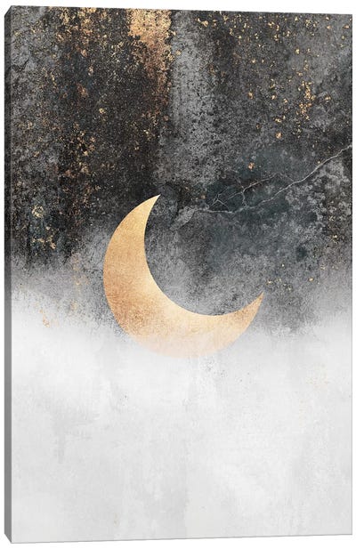 Crescent Moon Canvas Art Print - Black, White & Gold Art