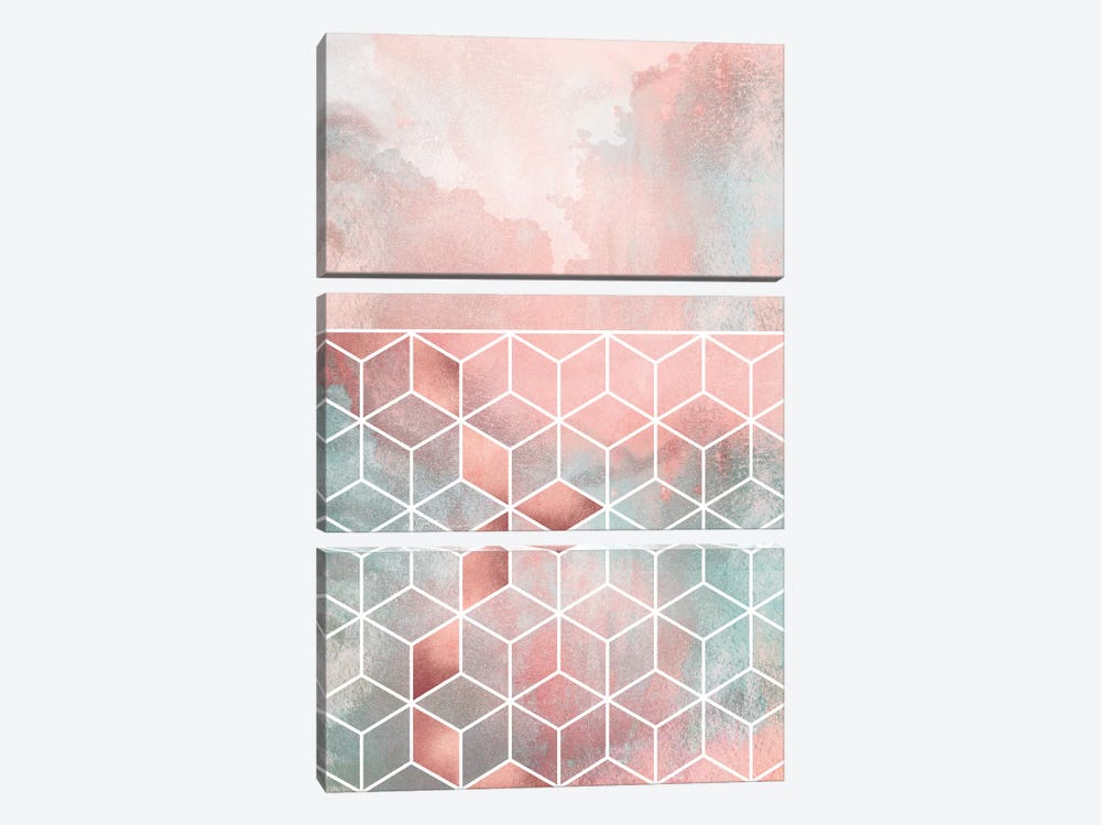 Rose Clouds And Cubes I by Elisabeth Fredriksson 3-piece Canvas Artwork