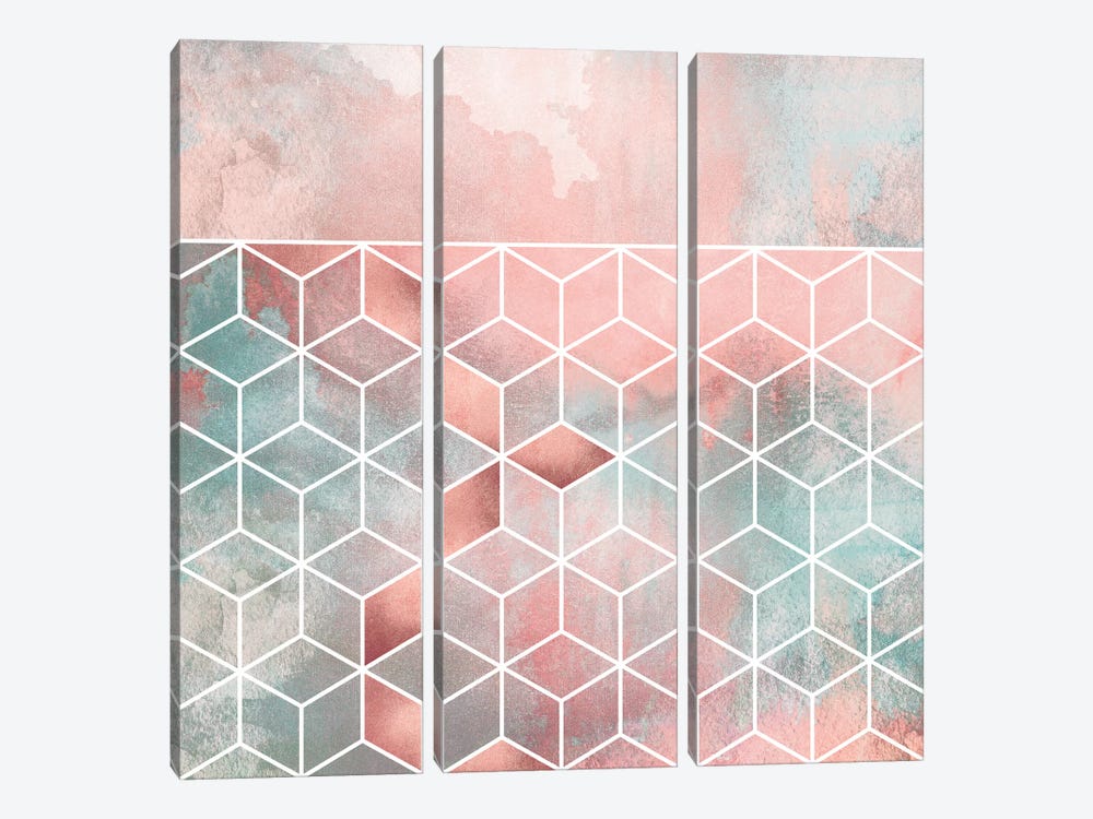 Rose Clouds And Cubes II by Elisabeth Fredriksson 3-piece Canvas Print