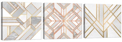 Gold Marble Art Triptych Canvas Art Print - Geometric Abstract Art