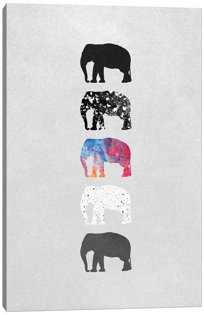 Five Elephants Canvas Art Print - Art for Tweens