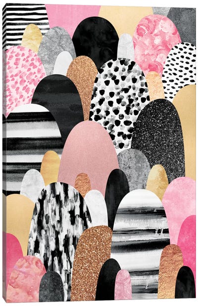 Pink Pebbles Canvas Art Print - Black & Pink Art