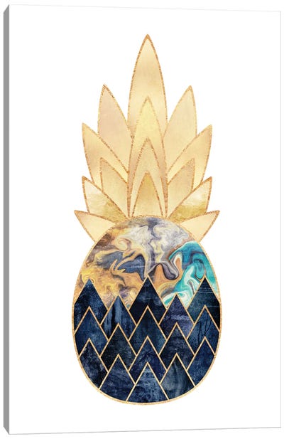 Precious Pineapple I Canvas Art Print - Blue & Gold Art