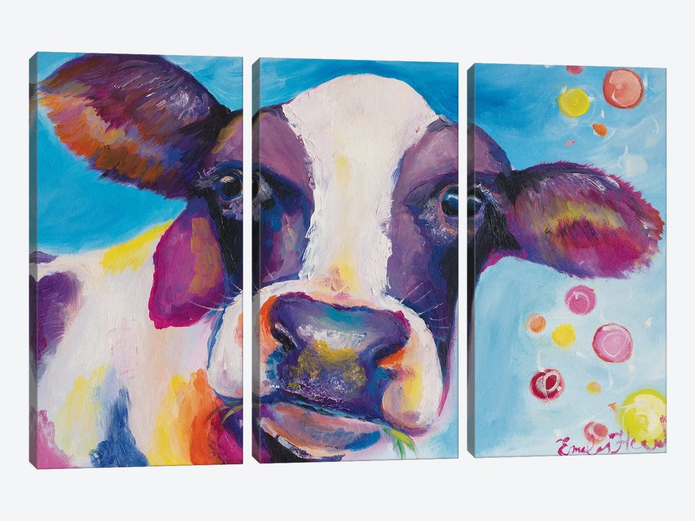 Mrs Cow by Emily Louise Heard 3-piece Canvas Print