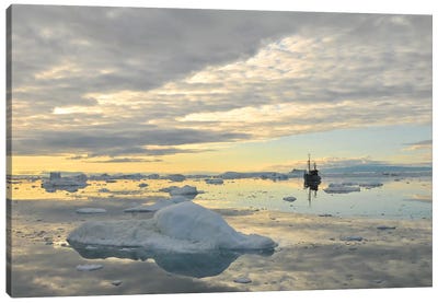 Fisher Boat And Icebergs - Greenland Canvas Art Print - Glacier & Iceberg Art
