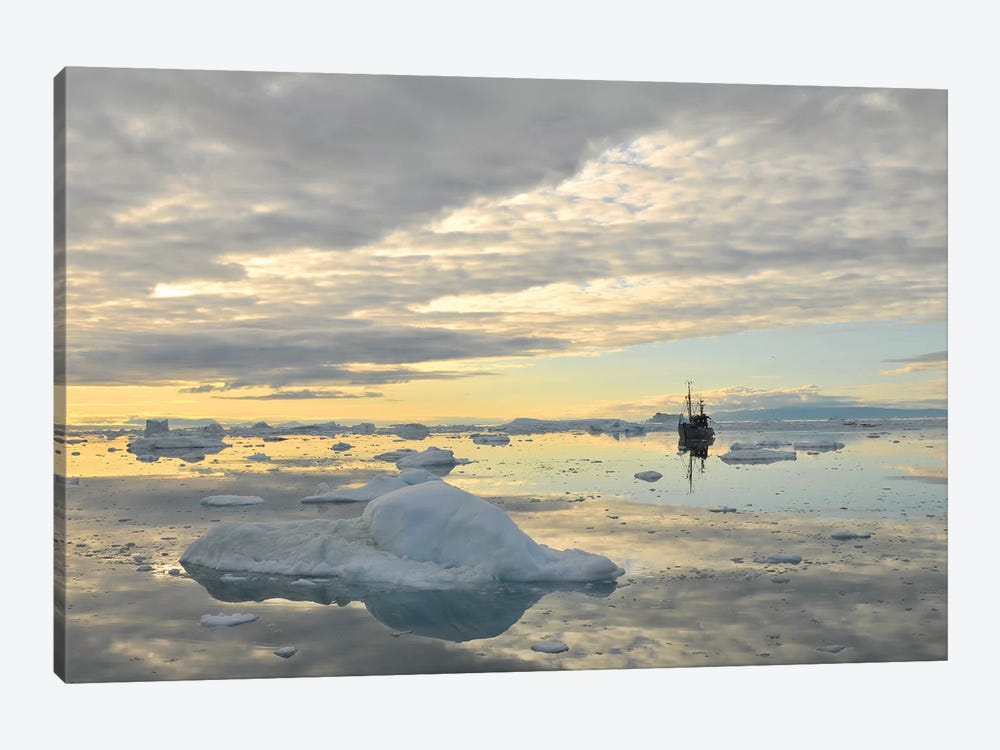 Fisher Boat And Icebergs - Greenland by Elmar Weiss 1-piece Canvas Wall Art
