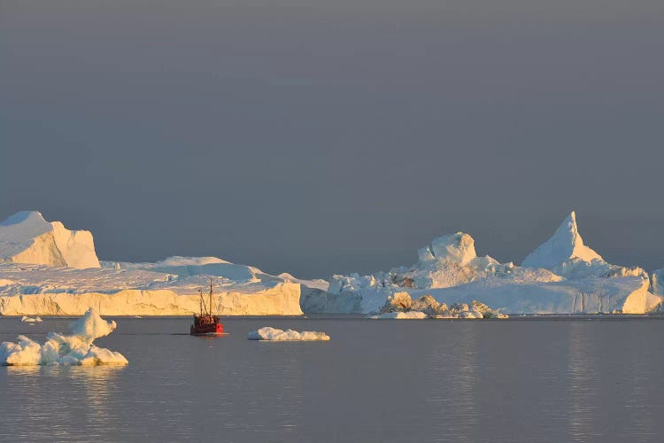 Fisher Boat And Icebergs In Greenland