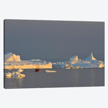 Fisher Boat And Icebergs In Greenland Canvas Print #ELM231} by Elmar Weiss Canvas Print