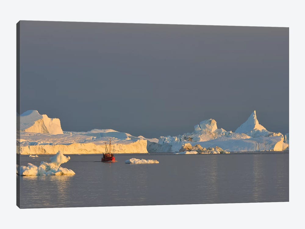 Fisher Boat And Icebergs In Greenland by Elmar Weiss 1-piece Canvas Print